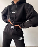 Casual Plus Velvet Long-Sleeved Hooded Trousers Set For Autumn/Winter