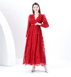 High-End Women's Dress 2025 Spring Collection Heavy Industry Embroidery V Neck Lantern Sleeve Single Row Buckle Long