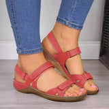 Summer Breathable Fish Mouth Shoes Comfortable Flat Bottom Fashion Toe Magic Stick Casual Sandals Large Size Women's