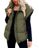 New Women's Solid Color Zipper Pocket Cotton Vest Fashion Collar Temperament Commuting