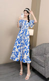 2025 New French Holiday Collar Shoulder Short Sleeves To Show Thin Flowers Long Orange Truss