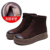 Layer Of Kraft Two Cotton Thick Skin Boots Autumn And Winter Simple Martin Boots Women Side Zippered British Short