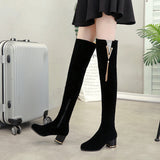 Women Over Knee Thick And Thin Boots 2025 Autumn And Winter High-Heeling Boots Showing Thin Elastic Boots Plus Velvet Women
