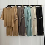 Summer Women's Clothing Age Reduction Ocean Casual Loose Fashion Set Short-Sleeved Knitted Jersey Broad Leg Pants Two