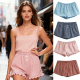 Women's Clothing 2025 Summer New Simple High-Waisted Loose Leisure Lattice