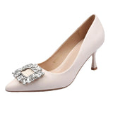 Temperament Sharp-Heeled High-Heeled Women's Autumn And Winter Wedding Shoes Diamond Buckle Small Design Single