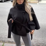 Women's Clothing Explosion Fashion Loose-Collar Collared Tidial Coat Belt