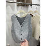 Solid Color Sleeveless Cardigan Knitted Vest 2024 Autumn And Winter New Style Folded Sweater Women's