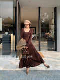 Xixi 13 Line 2025 Autumn White Standard Temperament Pure Color Knitted Dress Showing Thin High Waist Long Dress