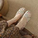 Woven Sandals Women 2025 Summer Soft Soles French Silver Silver White Low-Heeled Hollow Fish Mouth