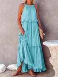 Summer New Holiday Wind Lotus Leaf Side Long Dress Swing Flowing Beach Dress