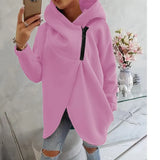 Hooded Sports Plus Velvet Tunic Casual Long-Sleeved Zipper Coat Women's Plus-Size Solid Color