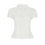 Style Organ Folds Solid Color POLO Collar Short-Sleeved Shirt To Close Short Buckle Umbilical