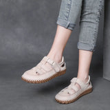 Kraft Hand-Made Retro Hollow Sandals Women 2025 Summer New Comfortable Thick-Soled Casual Roman