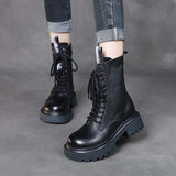 Leather Martin Boots High-Rise Kraft Mid-Sleeve Long Boots Autumn And Winter New Two Cotton Waterproof Table With Knight