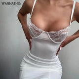 Lace Party Dress Women White Sexy Mini Dress Lady Sleeveless Spaghetti Strap Bodycon Skinny Elastics Lace Dress