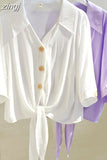 Shirts Women 2023 Summer Loose Casual Blouse White Women Buttoned Up Shirt Top Tied Waist Elegant Women Blouses