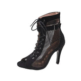 New Lady High Heel Cold Boots Fish Mouth Fine High Heel Black Net Sexy Breathable Sandals Large Size Cool