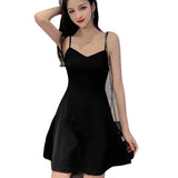 Zingj New Summer Dress Female With A Bottom To Show Thin Sling A-Word Short Skirt Hepburn Small Black Skirt