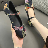 New Fashion Casual Print Buckle Women Flat Shoes Handmade Loafers Retro Ethnic Shoes Ladies Flat Shoes Large