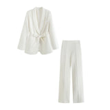And Autumn Women's Fashion With Belt Solid Color Casual Suit Jacket High Waist Trousers