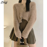 Winter Warm Knitted Cardigan Women Sweet Casual Kawaii Sweater Female Y2k Crop Tops Party Korean Fashion Jacket Coats