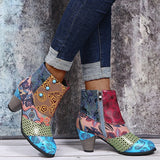 Large-Size Bohemian Female Martin Boots National Style Casual Retro Splicing High And Short Leather