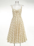 Hot Sale Of New Sexy Slings Print Dress Mid-Length Dress High-End Temperament Thin Tie Dress Dress Dress