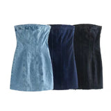 One Word Collar Wrapped Chest Type Cowboy Dress Female Hot Girl Close Body Show Thin Temperament Package Buttock Short