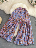 Bohemian Vacation Beach Pants Elegant High Elastic Waist Wide Leg Printed Trouser Casual Flare Fladas New