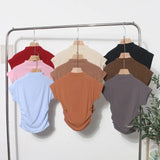 Real Shoot Half-High Collar Hottie Folded Slimmed Short T-Shirt Jacket Woman