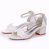 Cm Square Sandals Shallow Mouth With Coarse Sandals Horseshoes And White Lace Flowers Bride Wedding
