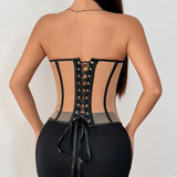 Hot Babes Fashion With Steel Ring Buckle Waist Tight Perspective Wrapped Bra Blouse