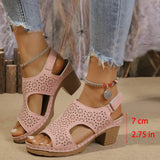 Sandals Women Large-Size Cool Slippers Thick-Soled Fish-Mouthed Sandals Women Hollow Buckle Fashion Roman Sandals