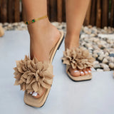 Square Head Flat-Bottom Slippers Fashion Flowers Lazy One-Legged Pedal-To-Ed Drag Casual Beach