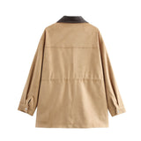 Spring And Autumn Collar Bumping Big Pocket Velvet Long Coat Women's