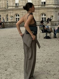Women's Clothing Neck Tie Minimalist Top + Mid-Rise Loose Trousers