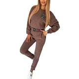 2025 Solid Color Round Collar Trousers Women's Fashion Leisure Long Sleeve