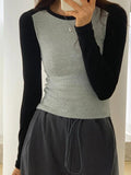 Contrast Color Raglan Slim Long Sleeve Knit-Outfit