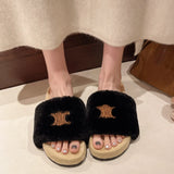 Bottom One-Word Furry Slippers Women Wear 2025 Autumn New One-Legged Fairy Thick Cotton
