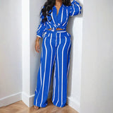 New Women's Striped Long-Sleeved Shirt Trousers Fashion Suit Women's Two
