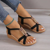 Women 2025 Summer New Korean Version Of The Dew Beaded Women Sandals Bohemian Slope With Fish Mouth
