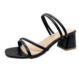 Fine Sandals Women 2025 New Medium Heds Of Cool Slippers Women Wear Coarse Heel With Women's Shoes Korean Version Of The Square