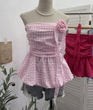 Lattice Tset Bra Sling Sling Vest Sleeveless T-Shirt Twive Tidal Twives Fluttering With Flower Top Woman