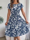 Shooting 2025 Spring And Summer Elegant Flowers Short Sleeves Big Folding Dress Women's