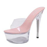 Zingj Style Sexy Super High Heels 15CM Thin Heel Waterproof Platform Slippers Transparent Crystal Shoes Wedding Shoes Banquet High