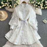 High-End Elegant Women's Dress Women's Court Style Strap To The Waist Hollow Embroidery Single Buckle A-Character