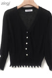 Summer Cardigan Knitted Loose Autumn Coat V-Neck Button Cardigans Women Knitwear Women Short Tops New All-match