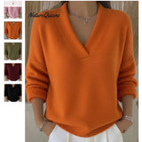 Wear Autumn And Winter New Solid Color V-Neck Knitting Shirt Women Loose Thin Knitting Jacket Thick