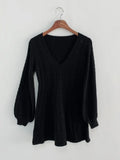 V-neck Lantern Sleeve Knit Elegant Vestidos De Mujer Fashion Korean Sweater Bodycon Y2K Mini Dress Women Clothing